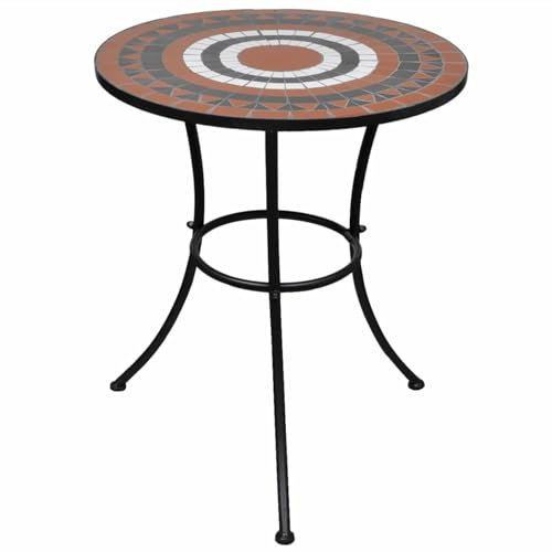 ARKEM Bistrotisch Terracotta-Rot und Weiß 60 cm Stehtisch Bistrotisch Bartisch Gartentisch Mosaik Tisch Outdoor Bistrotisch Outdoor Mosaik