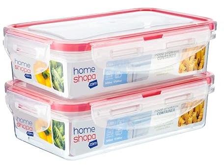 HOMESHOPA Plastic Airtight Food Storage Containers, 2 Pack 500ml BPA Free Leakproof Stackable Reusable Lunch Boxes, Meal Prep Container for Kitchen & Pantry, Microwave Freezer Dishwasher Safe