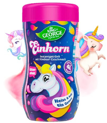 KING GEORGE - Rosa Unicorn, lampone, bevanda istantanea 12 x 400 g, bevanda rinfrescante lampone, bevanda istantanea – Confezione di scorte – bevande in polvere, bibite per la casa, festa di