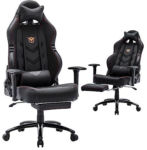 COLAMY Big and Tall Gaming Chair with Footrest 350lbs-Racing Style Computer Gamer PC Chair, Ergonomic High Back, Wide Seat, Reclining Back, 3D Armrest, Headrest and Lumbar Support for Adult, Black