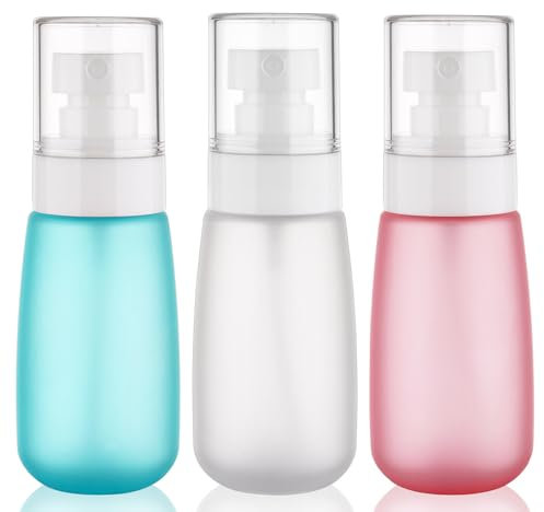 Travel Spray Bottle 2oz /60ml-3 Pack Plastic Mini Makeup Setting Refillable Fine Mist Spray Bottles TSA Approved Leak Proof Small Travel Bottle Containers for Water, Perfume, Face & Hair Mist (3Color)