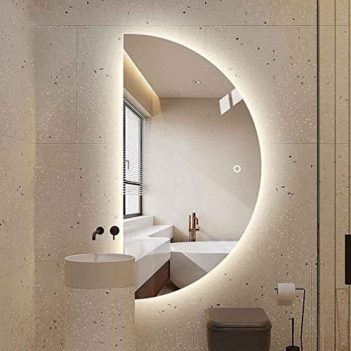 Specchio LED Specchio cosmetico dimmerabile a 3 Colori per Parete Specchio Intelligente a Mezzaluna Specchio retroilluminato Senza Cornice per Bagno per Ingresso vanità Camera da Letto (Colo