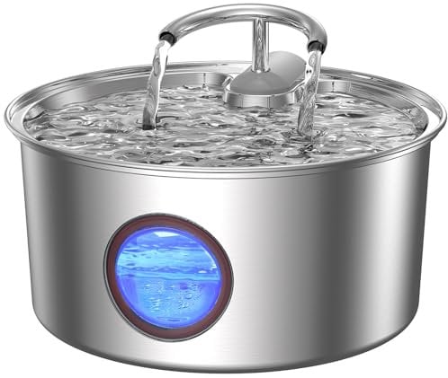 TOMXCUTE Fontaine à Eau pour Chats 3,2L en Acier Inoxydable - Distributeur d'eau avec Fenêtre de Niveau - Fontaine à Eau pour Chat avec Filtre - Fontaine Eau Chat Silencieuse