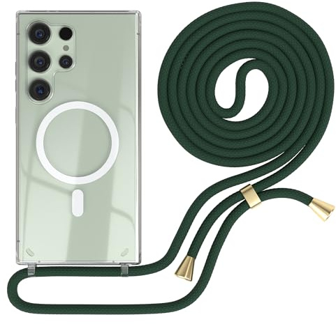 EAZY CASE - Handykette kompatibel mit Samsung Galaxy S24 Ultra Kette zum Umhängen Stoßfest Handyhülle für Galaxy S24 Ultra Silikon Hülle mit Band Handytasche Transparent als Fallschutz in Grün
