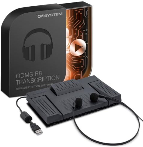 OM SYSTEM AS-2700 Audio-Transkriptionskit (USB-Fußpedal, Stereokopfhörer für Schreibkräfte, ODMS R8-Transkriptionssoftware für Windows-PC)