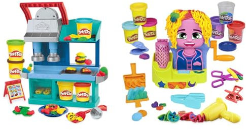 Play-Doh Kitchen Creations Busy Chef's Restaurant & Hair Stylin' Salon Playset with 6 Cans, Pretend Play Toys for Girls and Boys Ages 3 and Up