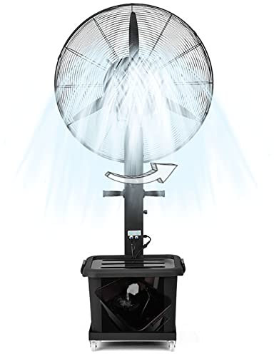 Ventilatore nebulizzatore industriale, ventola da supporto a 3 velocità di raffreddamento con nebulizzazione, ventilatore a piedistallo nebulizzatore per esterni con oscillazione di 90° e serbatoio d