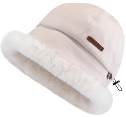 Rayson Fischerhut Damen Winter Bucket Hat Damen Elegant Fischermütze Fellmütze Plüsch Mütze Pelzige Warme Fischerhüte für Outdoor Aktivitäten Verstellbar
