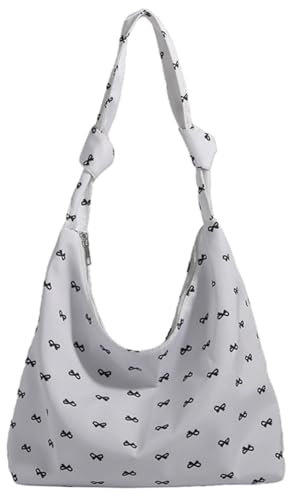 Kexpery Umhängetasche für Damen, Kapazität Umhängetasche aus Nylon, Knotengurt, Halbmond-Tasche, Tasche für Shopping, Arbeit, weiß