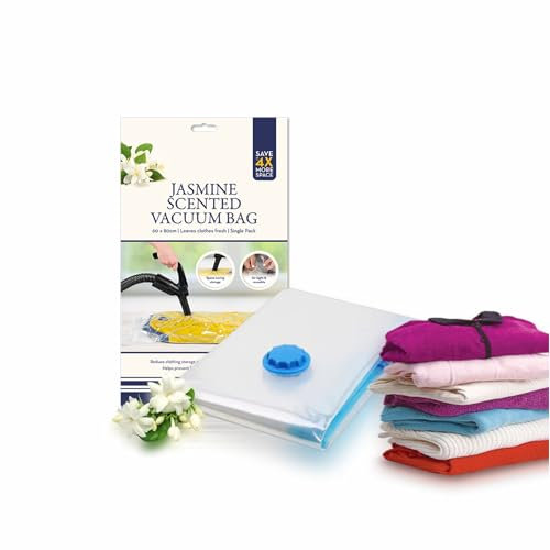 Vacuum Bags Jasmine Vacuum Storage Bedding Bags Space Saving Lightweight Vacuum Bag Suitable For Home Feature Slide Zip Seal Travel Holidays Camping And Hiking H80cm X W60cm (Pack Of 1)