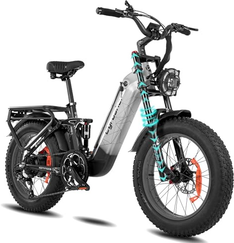 Extrbici Vélo Électrique en Aluminium Kommoda3.0 20Pouces, 250W 25km/h 48V 20Ah 120km, Suspension à Air, Freins à Disque Doubles, Shi-Mano 7 Vitesses, Gris