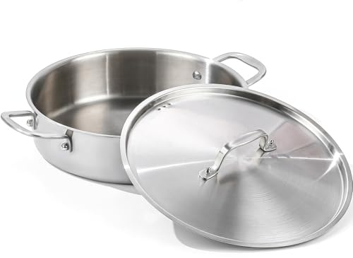DELARLO Tri-Ply Stainless Steel 7 Quart Braiser Pan with Lid
