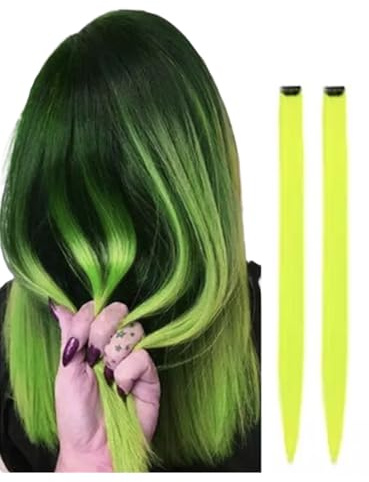 2 x Clip-In Hair Extension Highlights Streaks, Colourful Hair Highlights (Neon)