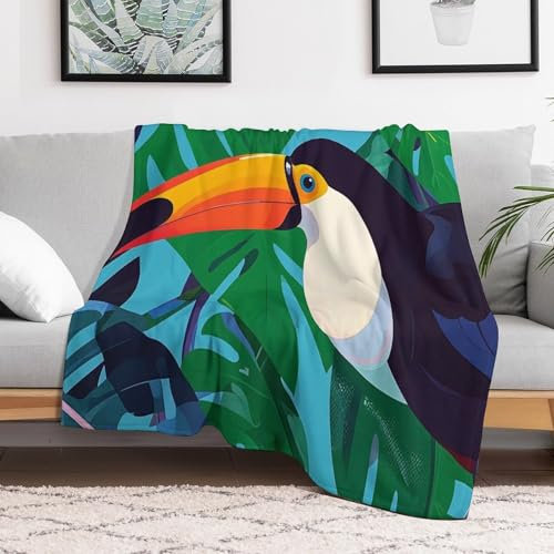 Ultraweiche Mikro-Fleece-Decke, Tukan-Überwurf, weiche, bequeme Überwurfdecke, warm, gemütlich, Plüschdecke, leicht, flauschige Decken für Couch, Bett, Wohnzimmer, alle Jahreszeiten, 101,6 x 127 cm