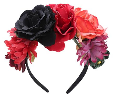 JIHUOO Bandeau de fleurs mexicaines Jour des morts rose pour Halloween, couronne Dia de Los Muertos, bandeau pour femmes et filles A