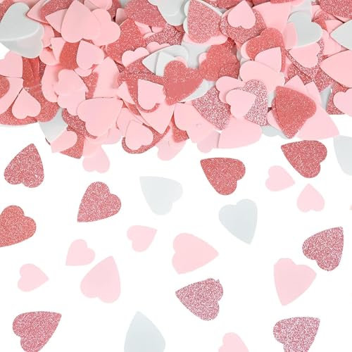 Konfetti Hochzeit Herzen Weiß Rosa, Herzen Tisch Streu Deko,Etwa 150 Stück Konfetti Silber,Weihnachten Valentinstag Dekoration, Junggesellinnenabschied Hochzeit(15g)