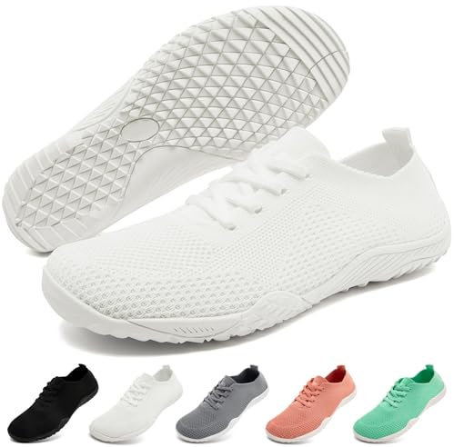 RJYWGS Barefoot Shoes Sneakers Femme Minimalistes Basket Legere Marche Running Confort Tennis Randonnée Basquette Chaussure Blanc EU 38