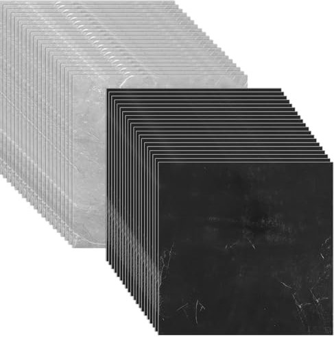 STARVAST - Lote de 40 revestimientos de suelo de PVC autoadhesivo, 30 x 30 cm, 3,6 m², azulejos adhesivos de vinilo, para dormitorio, cocina, salón, color gris y negro