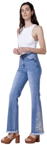 Koroshi Lange Jeans mit Glocken-Finish mit Blumenstickerei, Blau, für Damen, Blau, blau, 34
