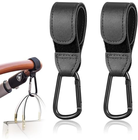GHPKOTW 2 Pezzi Di Clip Per Carrozzina Ganci Per Carrozzina, Supporto Per Borsa Per Carrozzina In Pelle, Ganci Per Borsa Per Passeggino, Clip Per Carrozzina, Ganci Per Carrozzina Per Borse, Zaino (Ner