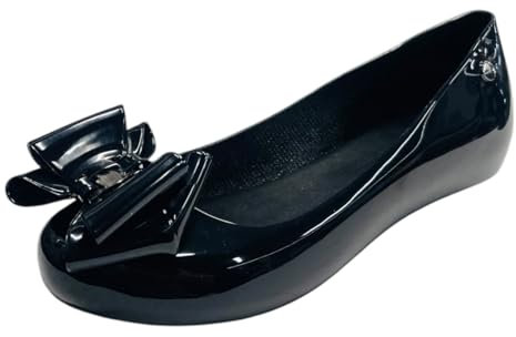 Women's Flat Bow Jelly Office Work School Slip On Comfy Ballerina Shoes (Black/Patent, UK Footwear Size System, Adult, Women, Numeric, Medium, 2)