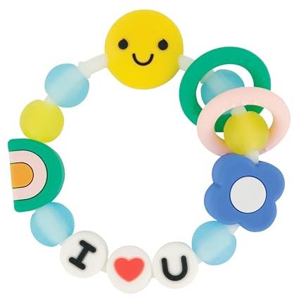 Infantino « I Love U» Anneau de Dentition pour Bébé – Jouet de Dentition en Silicone Souple avec Textures, Couleurs Vives et Prise en Main Facile
