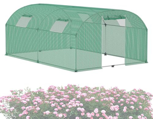 ACXIN Foliengewächshaus 3x4x2m Garten Gewächshaus Folientunnel Verzinktes Stahlgestänge Ø22mm HDPE+LDPE-Folie mit Gitternetz, Fenstern & Tür Foliengewächshaus Winterfest Tomatengewächshaus