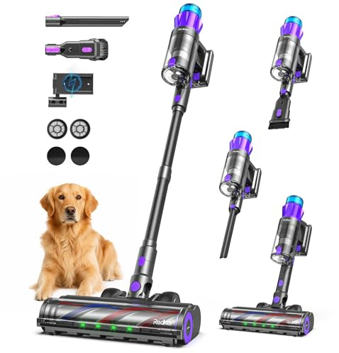 Redkey P9 Pro Aspiradora Sin Cable 68KPa/650W/80 Min, Escoba Aspiradora sin Cable con LED Pantalla, Anti-enredos, Recarga Mural, Aspiradora para Suelos Duros/Alfombras/Pelo Mascotas/Auto