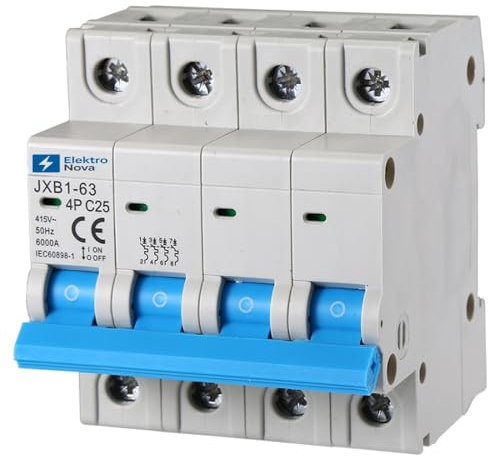 ELEKTRONOVA Interrupteur magnétothermique triphasé 4P 25A C25 6kA - 4 modules DIN - 380V