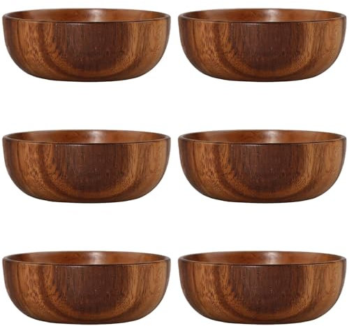 Lot de 6 petits bols en bois d'acacia, bols de service de style japonais, porte-fruits, charcuterie et vaisselle à mélanger