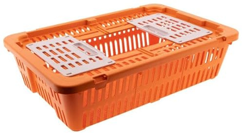 Transport Coop for Quail & Pigeon – Orange – Durable Plastic Poultry Carrier with Secure Locking Lid & Ventilation – Lightweight, Stackable, Easy-Clean Crate for Safe Bird Transport