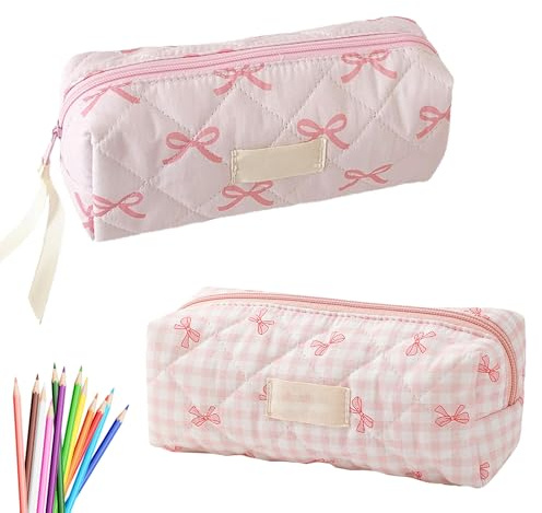 GOUYENG Federmäppchen Mit Schleife,2 Stück Kawaii Federmäppchen,Mäppchen Aesthetic Federmappe,Kleine Kosmetiktasche,Federtasche Mädchen Süßes Design,für Schule Office Supplies