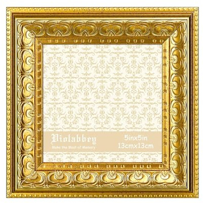 VIOLABBEY Bilderrahmen 13x13 cm Gold, Vintage-Fotorahmen | Wand oder Tischdekoration, Klassisches Design, Büro & Zuhause, Passend für 5x5 Inch Fotos