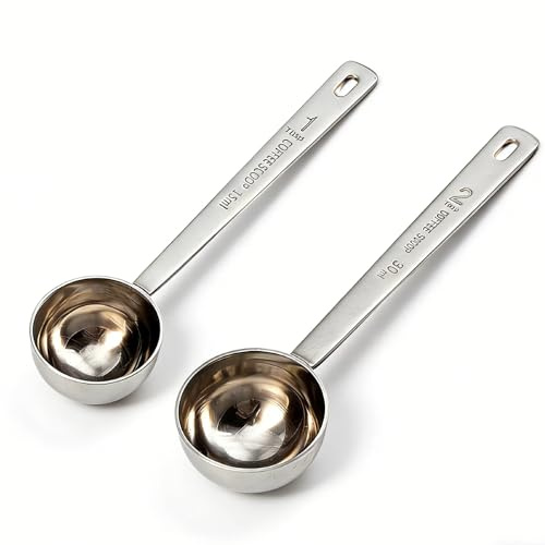 Edelstahl Kaffee Messlöffel mit langem Griff, Kaffeelöffel Portionierer für Proteinpulver-Messlöffel, Lange Löffel mit Gravur, Edelstahl Löffel für Kaffeezubehör und Küchenbedarf, 2 Größen 15ml, 30ml