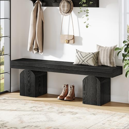 Tribesigns Schuhbank, 150 cm Lange Schwarze Sitzbank mit gewölbten Füßen, Holzbank für Diele, Wohnzimmer, Schlafzimmer