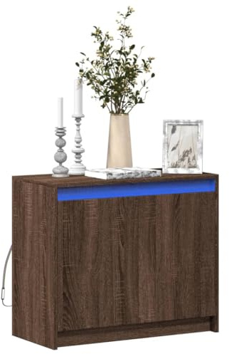WDGJJFECNMUEHI Modern LED Sideboard with RGB Lights, TV Stand or Entryway Cabinet, Brown Oak Finish Holzwerkstoff Storage Furniture 72x34x61 cm for Living Room Bedroom