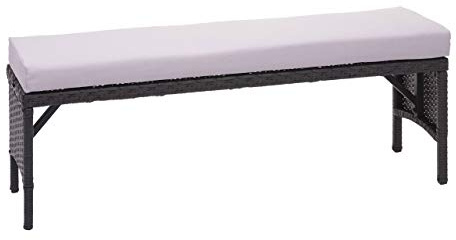 PROREGAL Poly-Rattan Sitzbank | HxBxT 35x112x30cm | Gartenbank Rattanbank | Schwarz | Kissen Hellgrau | Gastronomie