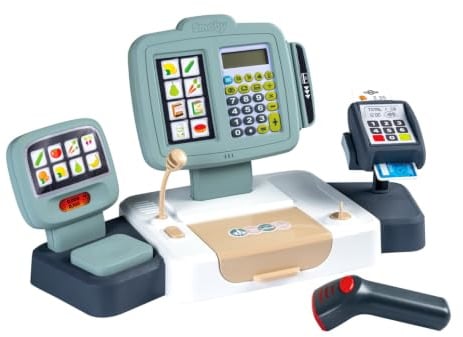 Smoby - Grande registratore di Cassa - Scanner con Suoni e luci - Calcolatrice - Bilancia Meccanica - 30 Accessori Inclusi - età 3+ - Prodotto in Francia