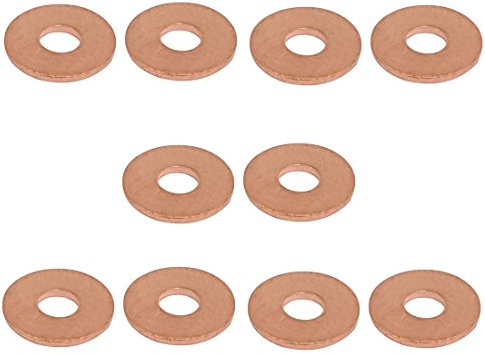 sourcing map 10 Stück Flache Unterlegscheiben Kupfer Siegel Zerkleinerung Dichtunge 6mmx18mmx1,5mm Kupferton