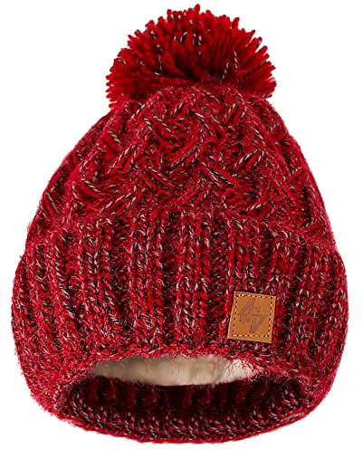 MFAZ Morefaz Ltd Mädchen Winter Beanie Mütze Kinder Groß Pom Pom Style Kids SKI Snowboard (Burgundy Olivia)