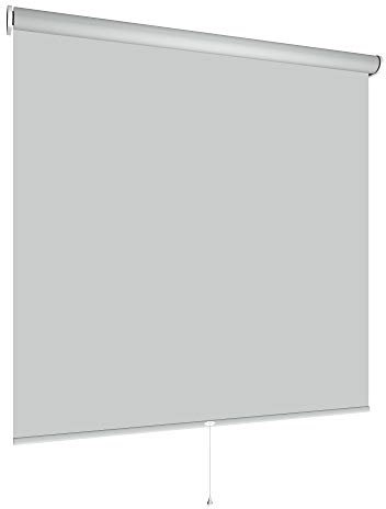 Springrollo Mittelzugrollo Schnapprollo viele Größen und Farben Montage Träger Metall Rollo Vorhang Blickdicht lichtdurchlässig Fenster Sonnenschutz Sichtschutz Blendschutz (100 x 180 cm, Hellgrau)