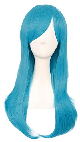 MapofBeauty 24 Zoll/60cm Stilvolle Lange Side Pony Gerade Cosplay Party Perücke (Cyan Blau)
