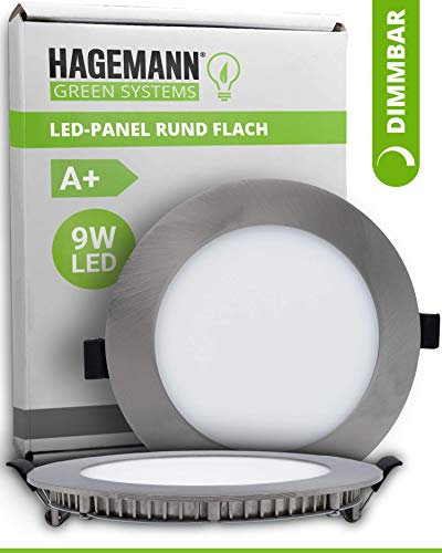 HAGEMANN® 1 x LED Panel rund dimmbar 9 Watt 970lm – Ø 135mm Bohrloch – flach 230V LED Spots Deckenleuchte