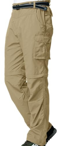 Jessie Kidden Pantalon cargo de randonnée convertible pour homme - Séchage rapide - Léger - Fermeture éclair - Pour l'extérieur, la pêche, les voyages, le safari, kaki, 44