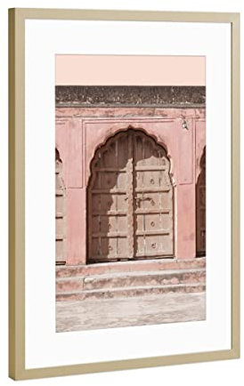 artboxONE Poster mit Rahmen Gold 30x20 cm India Pink Gate von Winthas - gerahmtes Poster