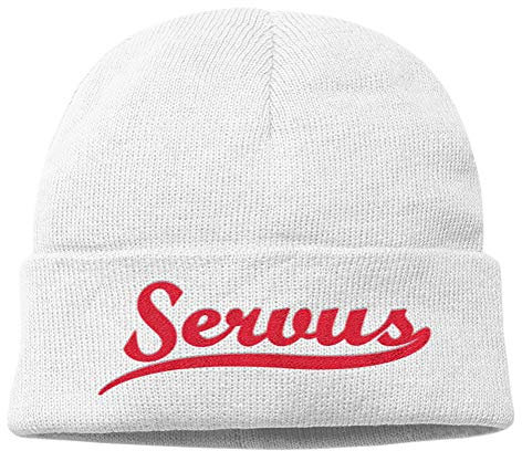 tshirtladen #Servus Mütze Strickmütze Wintermütze Unisex schwarz Logo gestickt (weiß)