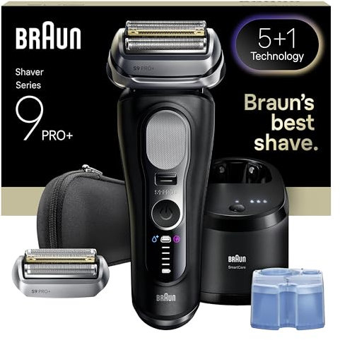 Braun Serie 9 Pro + Elektrorasierer für Bart, nass & trocken, 5 + 1 ultradünne Präzisionsklingen, Bartschneider für Herren, Bartschneider, 60 Minuten Verwendung, Ersatzkopf, SmartCare 6-in-1-Station