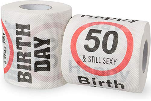 Happy 50 & Still Sexy Birthday Klopapier, 2 Pack, Dekoration und Geschenk Verpackung für den 50. Geburtstag, lustiges Motto Klo Papier, Fun Toilet Paper, Geschenkartikel 50ig, Geburtstags-Dekoration