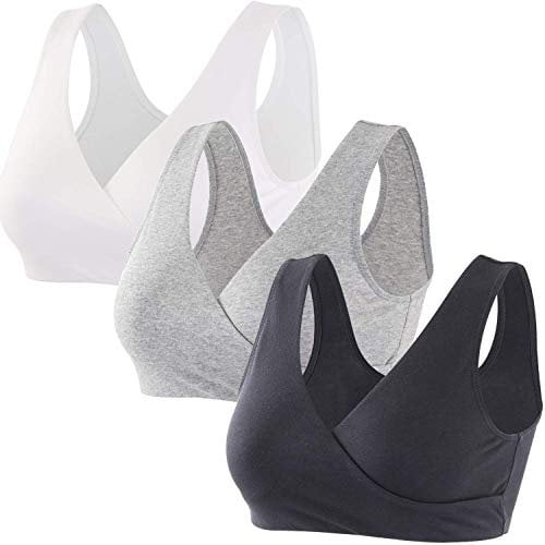 ZUMIY Maternity Nursing Bras, Seamless Maternity Bra for Pregnancy & Breastfeeding, Comfortable Wireless Bra Night Sleep Top (M, Black+Grey+White/3pack)