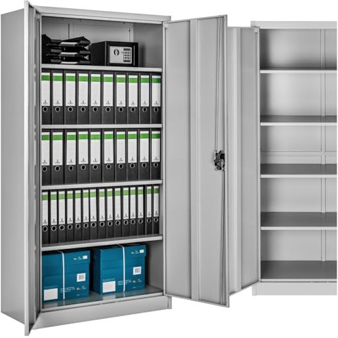 TecTake Armoire de Bureau métallique 90 x 40 x 180 cm avec Serrure Rangement Bureau avec 5 Compartiments pour Classeur Rangement Documents Industriel Meuble 2 Portes, 4 Étagères Réglables en Hauteur